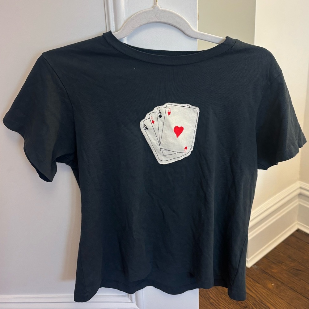 Daydreamer Black Tee with Playing Cards Patch
